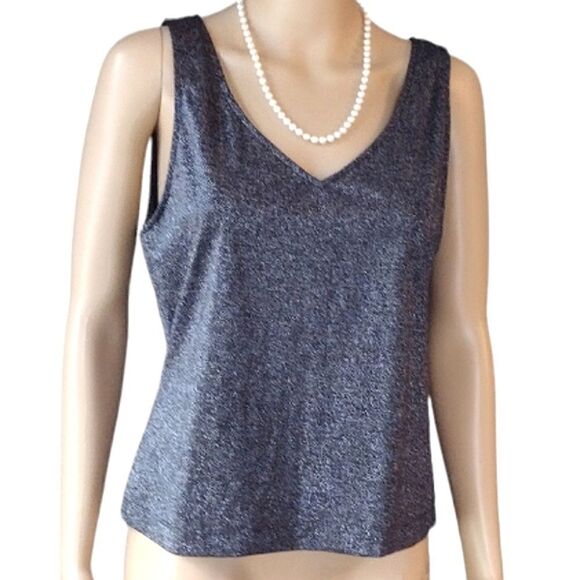Cabernet Women's Size XL Sparkly Nylon Metallic Dark Silver Tank Top - Picture 1 of 9